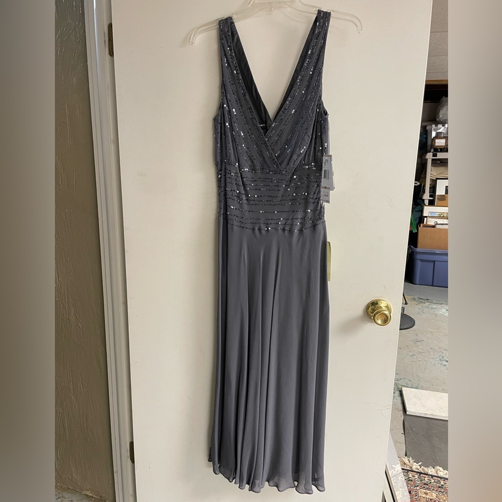 Formal dress - blue grey - silk -beaded